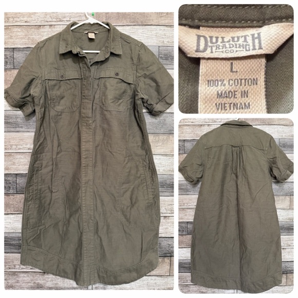 Duluth Trading Co Dresses & Skirts - Duluth Trading Canvas Shirt Dress Women’s L Green Heavyweight 100% Cotton